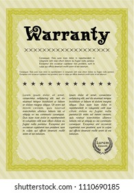  Yellow Warranty Certificate template. Vector illustration. With complex linear background. Modern design. 