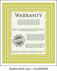 Yellow Warranty Certificate template. Vector illustration. With background. Money style design. 