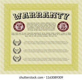 Yellow Warranty Certificate template. Vector illustration. Easy to print. Good design. 