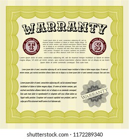 Yellow Warranty Certificate template. Vector illustration. Complex background. Money Pattern design. 
