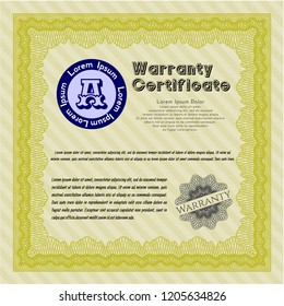 Yellow Warranty Certificate template. Vector illustration. With quality background. Sophisticated design. 