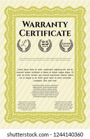 Yellow Warranty Certificate template. Vector illustration. With quality background. Perfect design. 