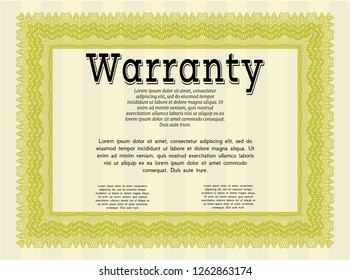 Yellow Warranty Certificate template. Vector illustration. With guilloche pattern and background. Money Pattern design. 