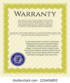 Yellow Warranty. With complex background. Vector illustration. Money design. 