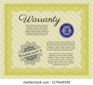 Yellow Warranty. With complex linear background. Money Pattern design. Detailed. 