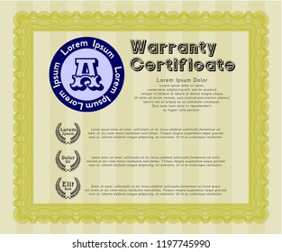 Yellow Warranty. With complex linear background. Vector illustration. Lovely design. 