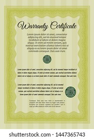 Yellow Warranty. With complex linear background. Vector illustration. Elegant design. 