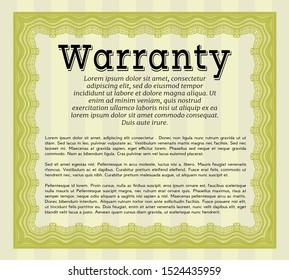 Yellow Warranty. With complex linear background. Detailed. Sophisticated design. 