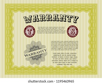 Yellow Warranty. Customizable, Easy to edit and change colors. With guilloche pattern. Retro design. 