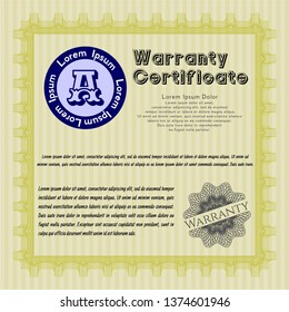 Yellow Warranty. Customizable, Easy to edit and change colors. With complex linear background. Cordial design. 