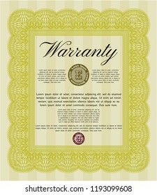 Yellow Warranty. Detailed. With complex linear background. Money Pattern. 