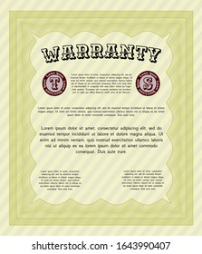 Yellow Warranty. Detailed. With guilloche pattern and background. Nice design. 