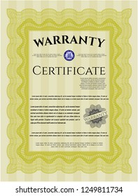 Yellow Warranty. Excellent design. Vector illustration. With guilloche pattern and background. 