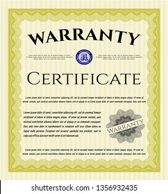 Yellow Warranty. With great quality guilloche pattern. Good design. Detailed. 