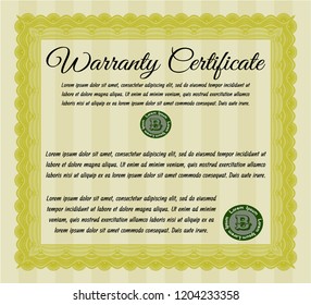Yellow Warranty. With guilloche pattern and background. Money design. Vector illustration. 