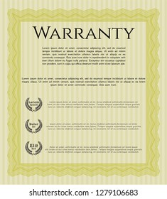 Yellow Warranty. With guilloche pattern and background. Beauty design. Vector illustration. 