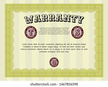 Yellow Warranty. With guilloche pattern and background. Customizable, Easy to edit and change colors. Lovely design. 