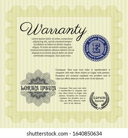 Yellow Warranty. With guilloche pattern and background. Beauty design. Vector illustration. 