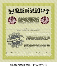 Yellow Warranty. With guilloche pattern. Cordial design. Detailed. 