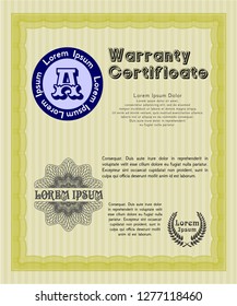 Yellow Warranty. With guilloche pattern. Customizable, Easy to edit and change colors. Money style design. 