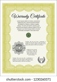 Yellow Warranty. With guilloche pattern. Money design. Vector illustration. 