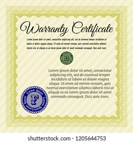 Yellow Warranty. With guilloche pattern. Sophisticated design. Customizable, Easy to edit and change colors. 