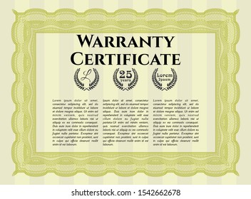 Yellow Warranty. With linear background. Vector illustration. Elegant design. 