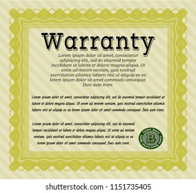 Yellow Warranty. Printer friendly. Retro design. Detailed. 
