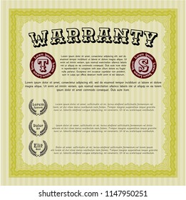 Yellow Warranty. Superior design. With complex linear background. Vector illustration. 