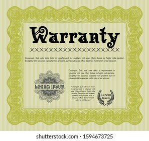 Yellow Warranty template. Artistry design. Detailed. With great quality guilloche pattern. 