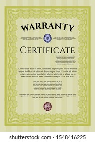 Yellow Warranty template. With background. Detailed. Lovely design. 