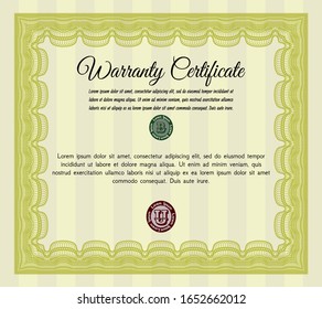 Yellow Warranty template. With background. Detailed. Excellent design. 