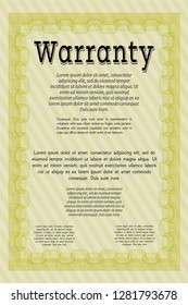 Yellow Warranty template. Beauty design. Complex background. Customizable, Easy to edit and change colors. 