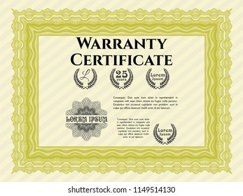 Yellow Warranty template. With complex background. Money Pattern design. Customizable, Easy to edit and change colors. 
