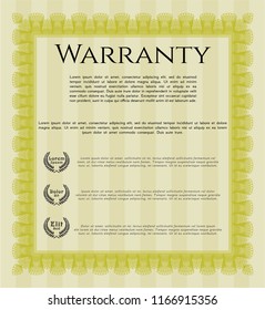 Yellow Warranty template. Complex background. Vector illustration. Sophisticated design. 