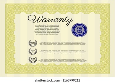 Yellow Warranty template. With complex background. Detailed. Nice design. 