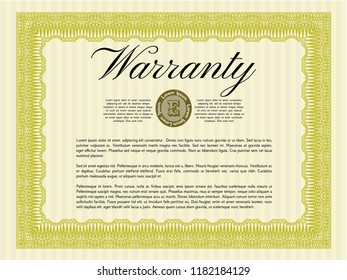 Yellow Warranty template. With complex background. Vector illustration. Money design. 
