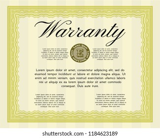 Yellow Warranty template. Complex background. Detailed. Beauty design. 