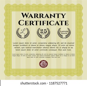 Yellow Warranty template. Complex background. Good design. Vector illustration. 