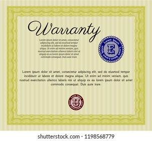 Yellow Warranty template. Complex background. Customizable, Easy to edit and change colors. Money Pattern. 