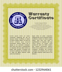 Yellow Warranty template. With complex background. Lovely design. Detailed. 
