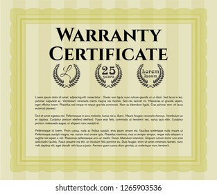 Yellow Warranty template. Complex background. Retro design. Detailed. 