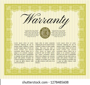 Yellow Warranty template. With complex background. Detailed. Artistry design. 