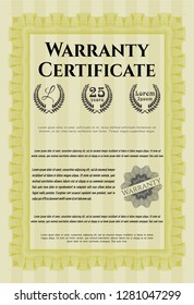 Yellow Warranty template. Complex background. Lovely design. Vector illustration. 
