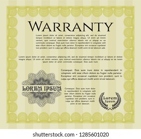 Yellow Warranty template. With complex background. Money Pattern. Customizable, Easy to edit and change colors. 