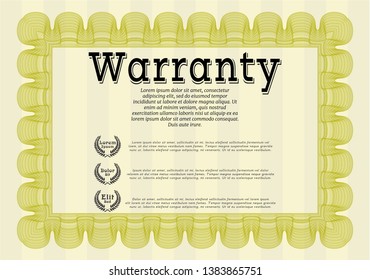 Yellow Warranty template. Complex background. Customizable, Easy to edit and change colors. Money Pattern design. 