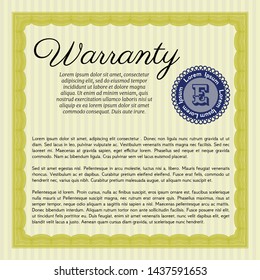 Yellow Warranty template. With complex background. Elegant design. Vector illustration. 