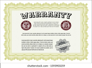 Yellow Warranty template. With complex background. Detailed. Nice design. 