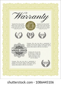  Yellow Warranty template. With complex linear background. Nice design. Detailed. 