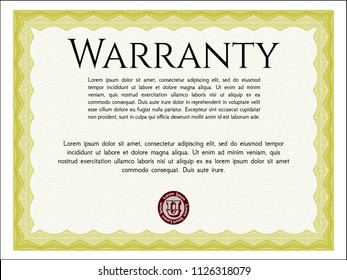 Yellow Warranty template. With complex linear background. Vector illustration. Perfect design. 